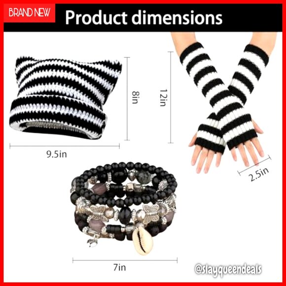 Therian Gear Set Cat Ear Beanie Gloves Bracelets Alternative Fashion - Picture 2 of 7